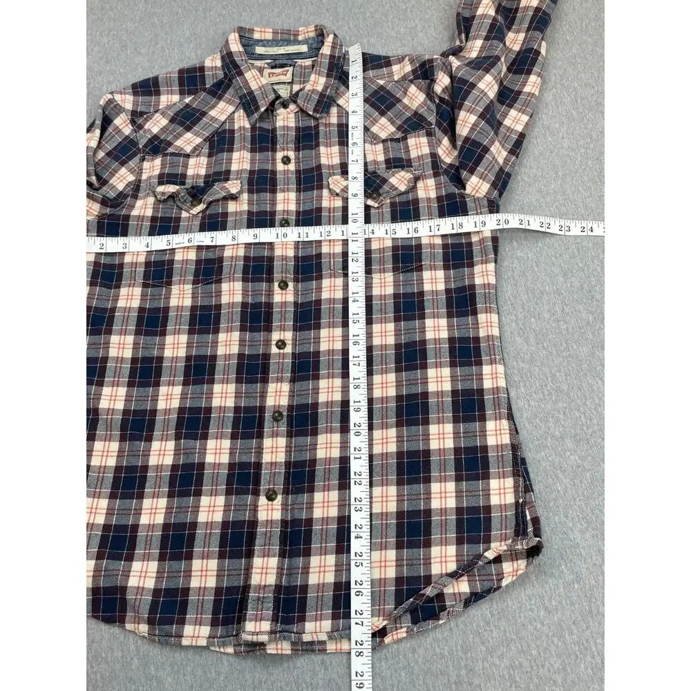 Levis‎ Shirt Mens Medium Plaid Flannel Cotton Long Sleeve Slim Fit Button Up